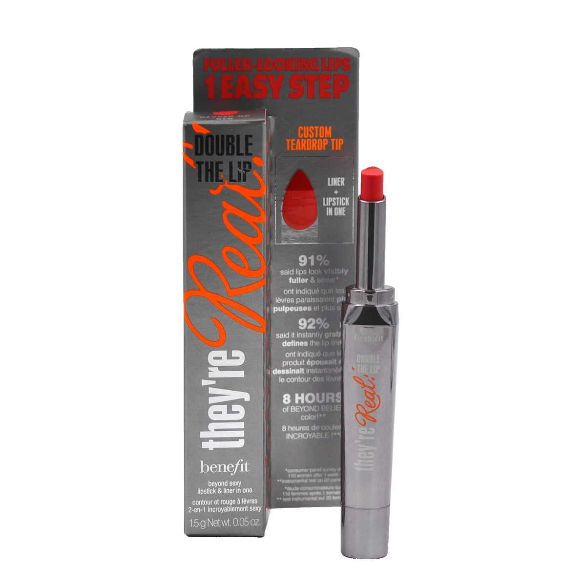 benefit double the lip revved-up red