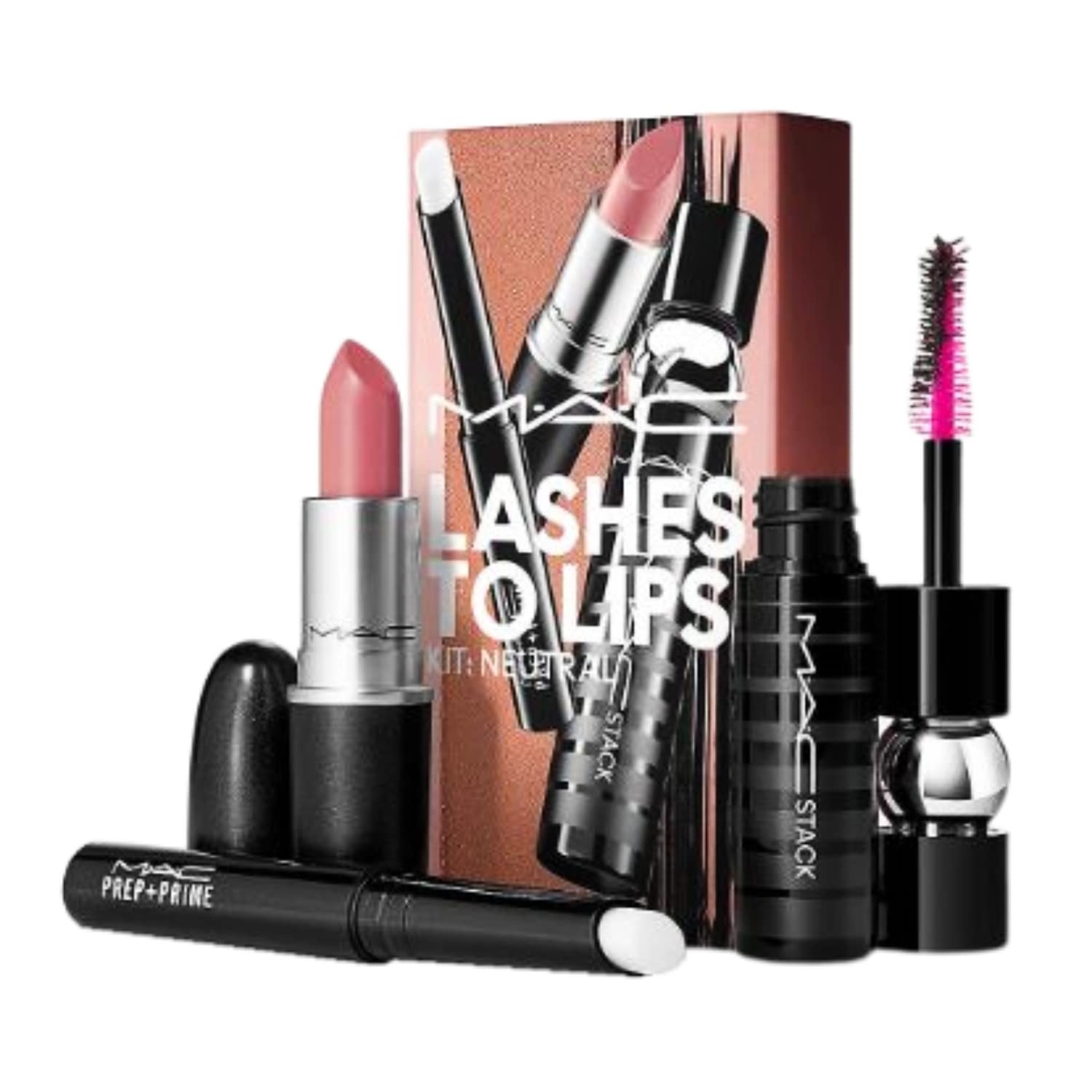 mac lashes to lips kit natural (lip base ,lipstic,mascara)